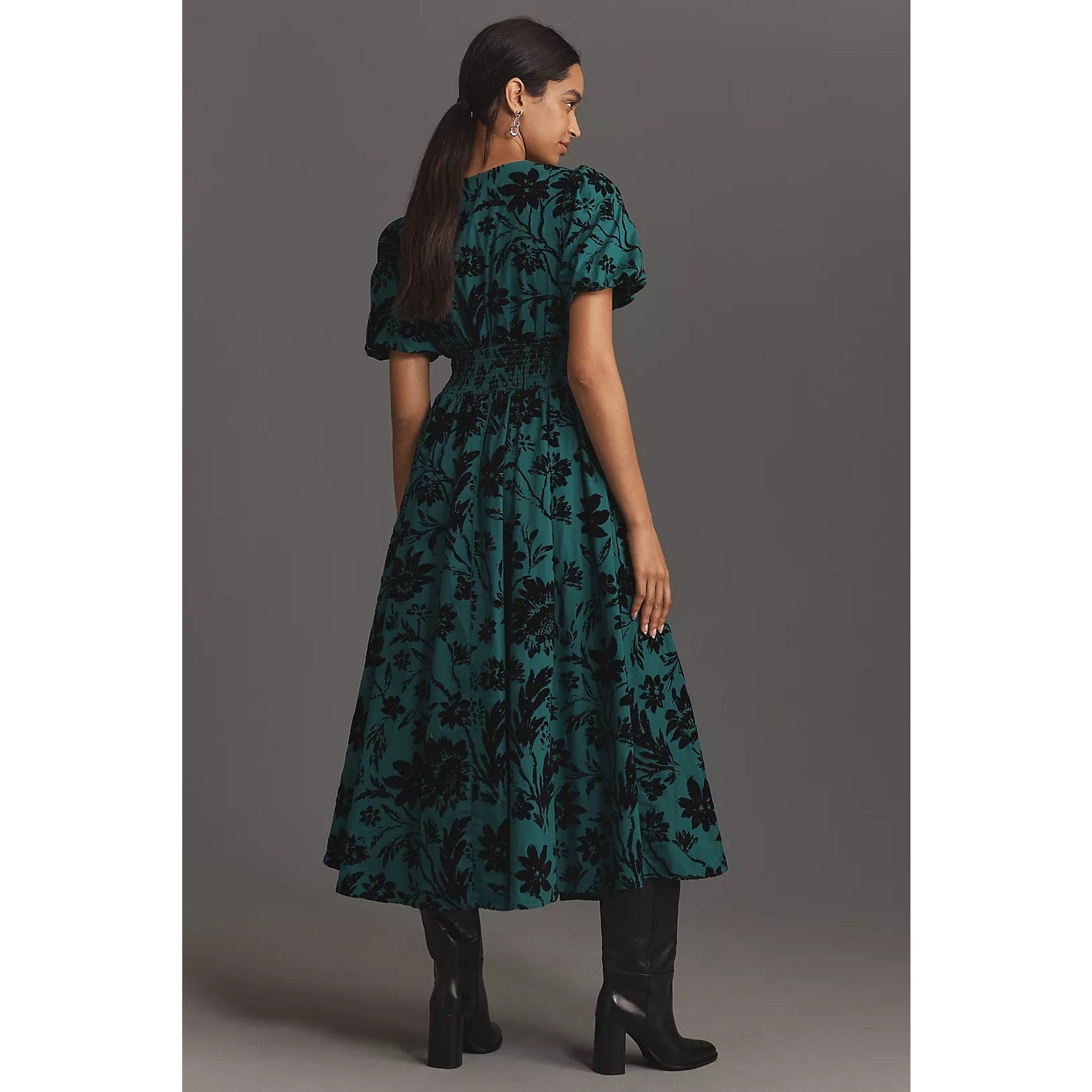 Anthropologie The Katerina Button-Front Dress $198 XXS 00 Dark Green Floral