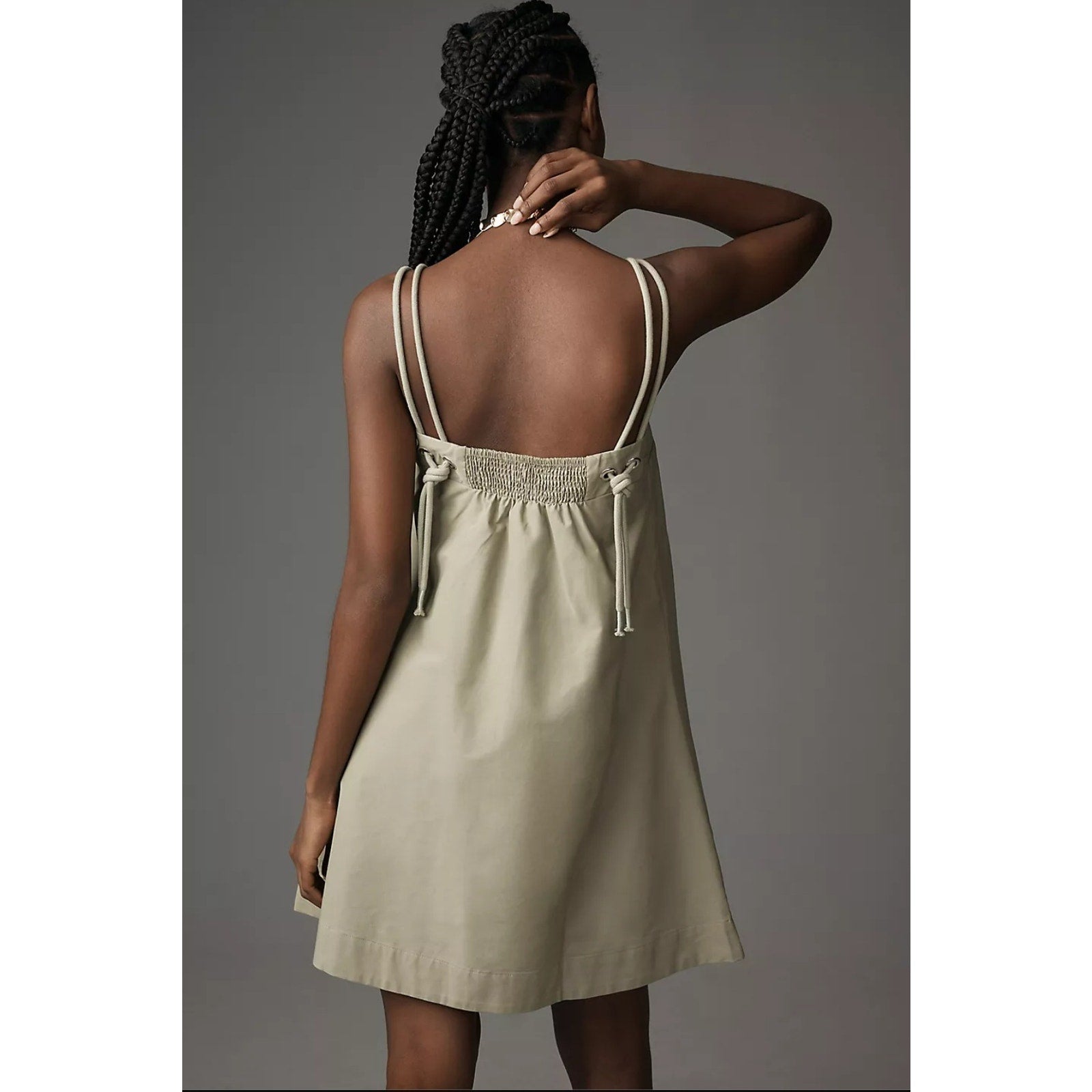 New By Anthropologie Rope-Strap Swing Tank Dress $148 SMALL Green Mini