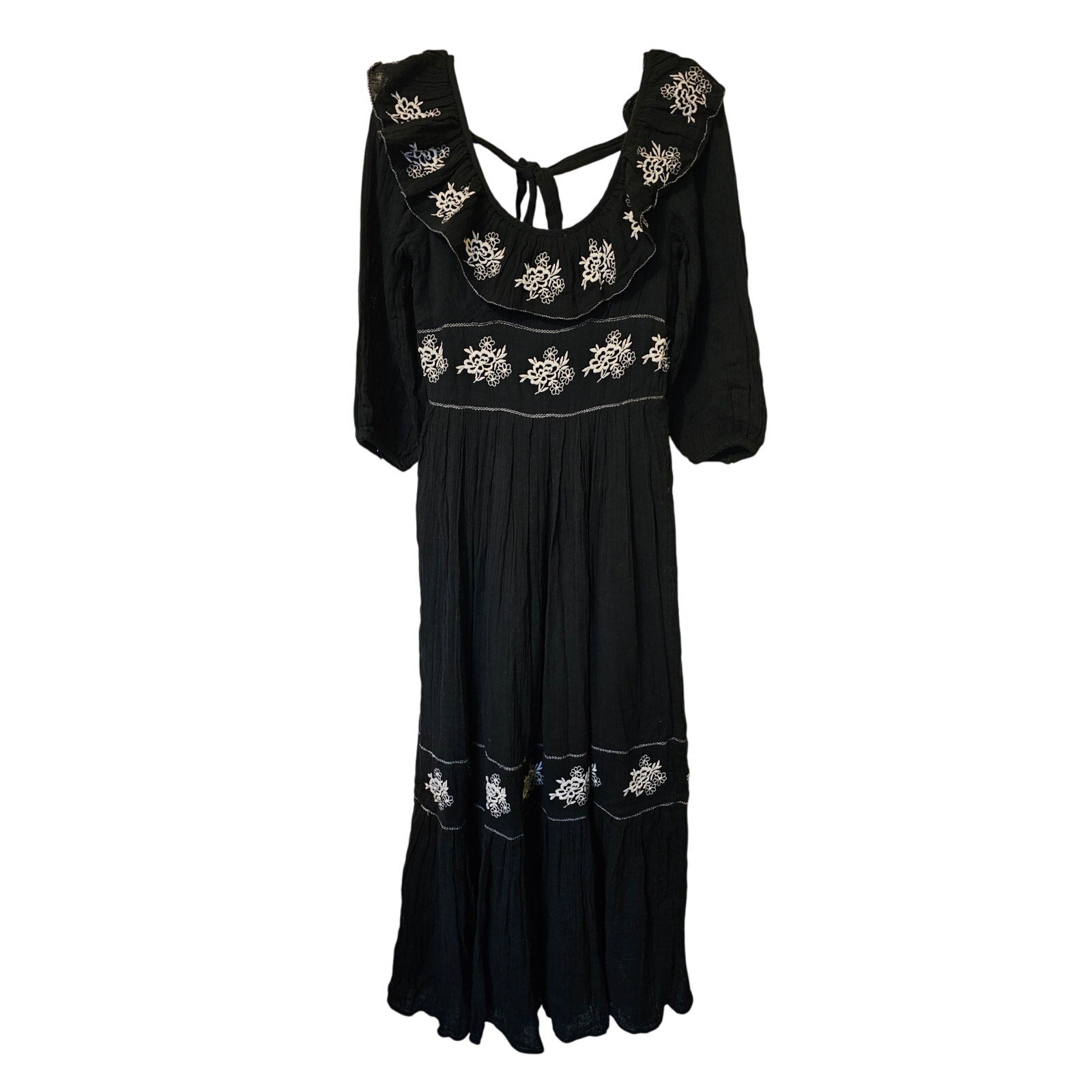New Free People Lovers Lane Maxi Dress $168  X-SMALL Embroidered Black Floral