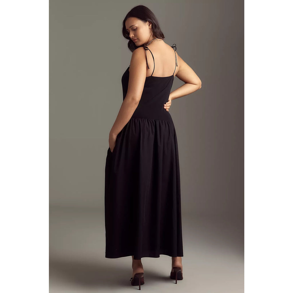 Anthropologie Square-Neck Twofer Midi Dress PLUS 2X Black Anthropologie