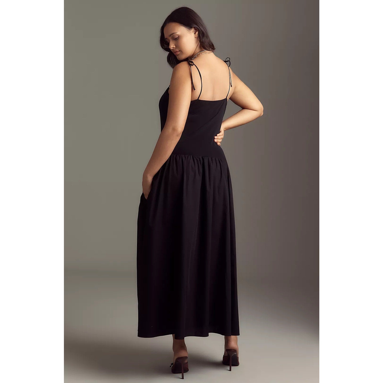 Anthropologie Square-Neck Twofer Midi Dress PLUS 2X Black Anthropologie
