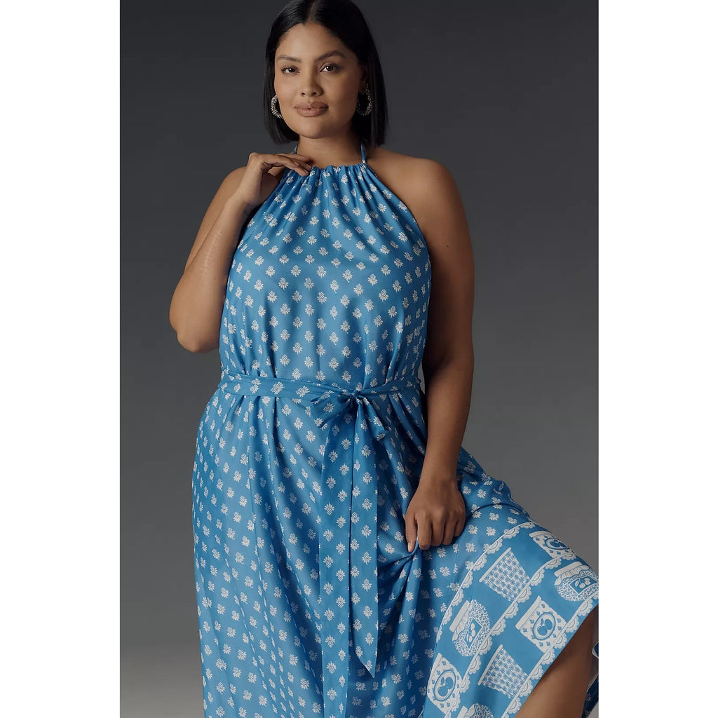 Anthropologie Rachel Antonoff Rainey Halter Maxi Dress PLUS 3X Blue Anthropologie
