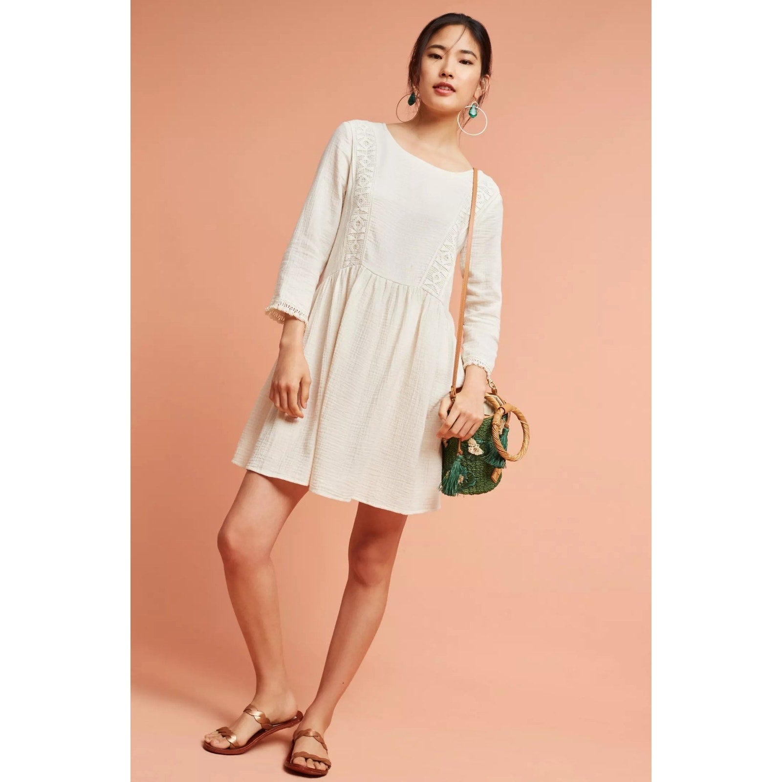 New Anthropologie Edira Lace Tunic Mini Dress $138 Small Ivory White