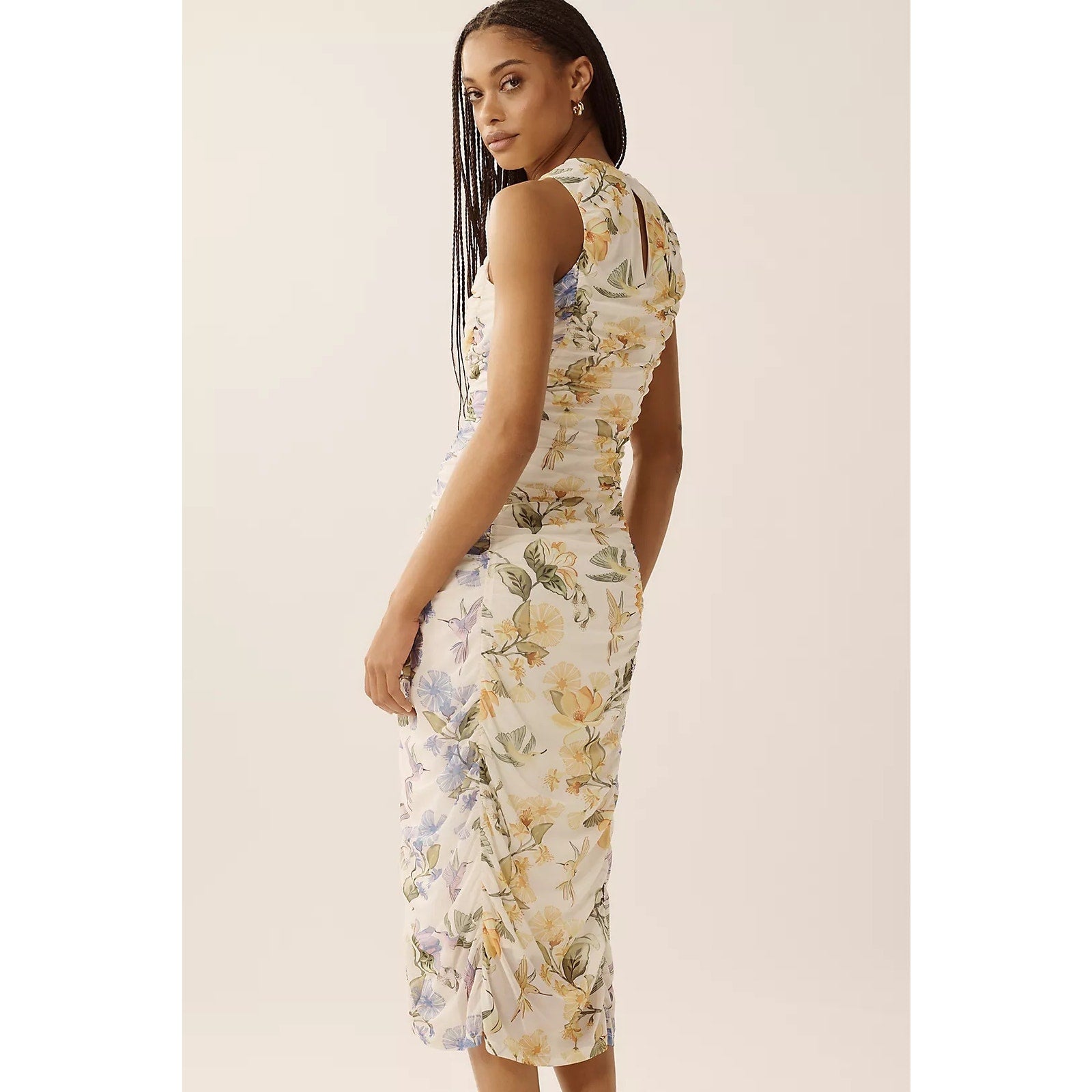 Farm Rio x Anthropologie Sleeveless Mesh Midi Dress SMALL Yellow Motif Anthropologie