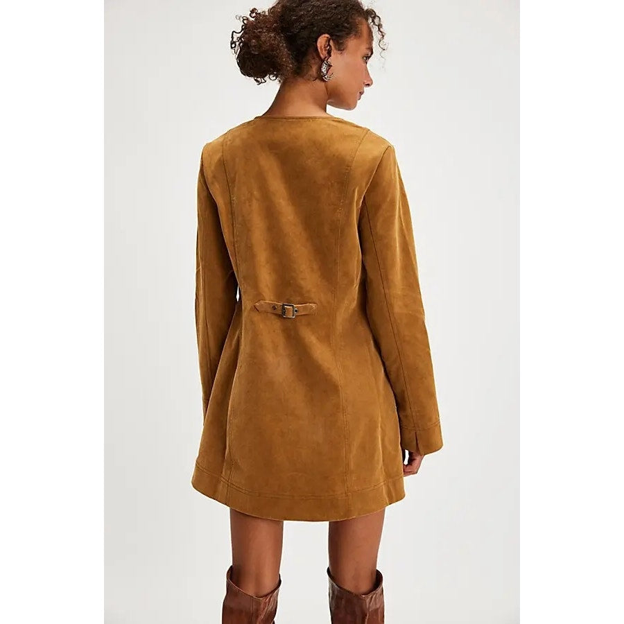 New Free People Bradley Faux Suede Shift Style Mini Dress $168 X-SMALL Lace-up