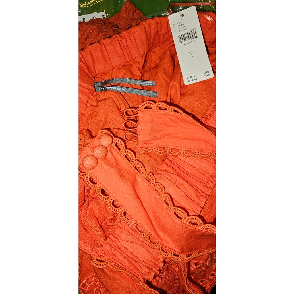 Anthropologie Halter Cutwork Lace Dress MAXI LARGE Orange Anthropologie
