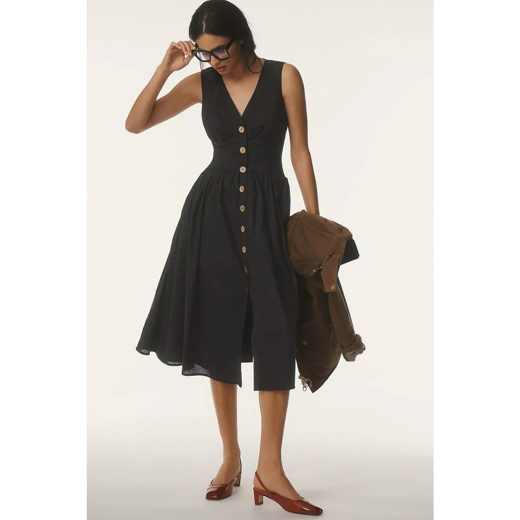 Anthropologie Hutch Indy Midi Dress $297 SIZE 4 (6/8) Black A-line