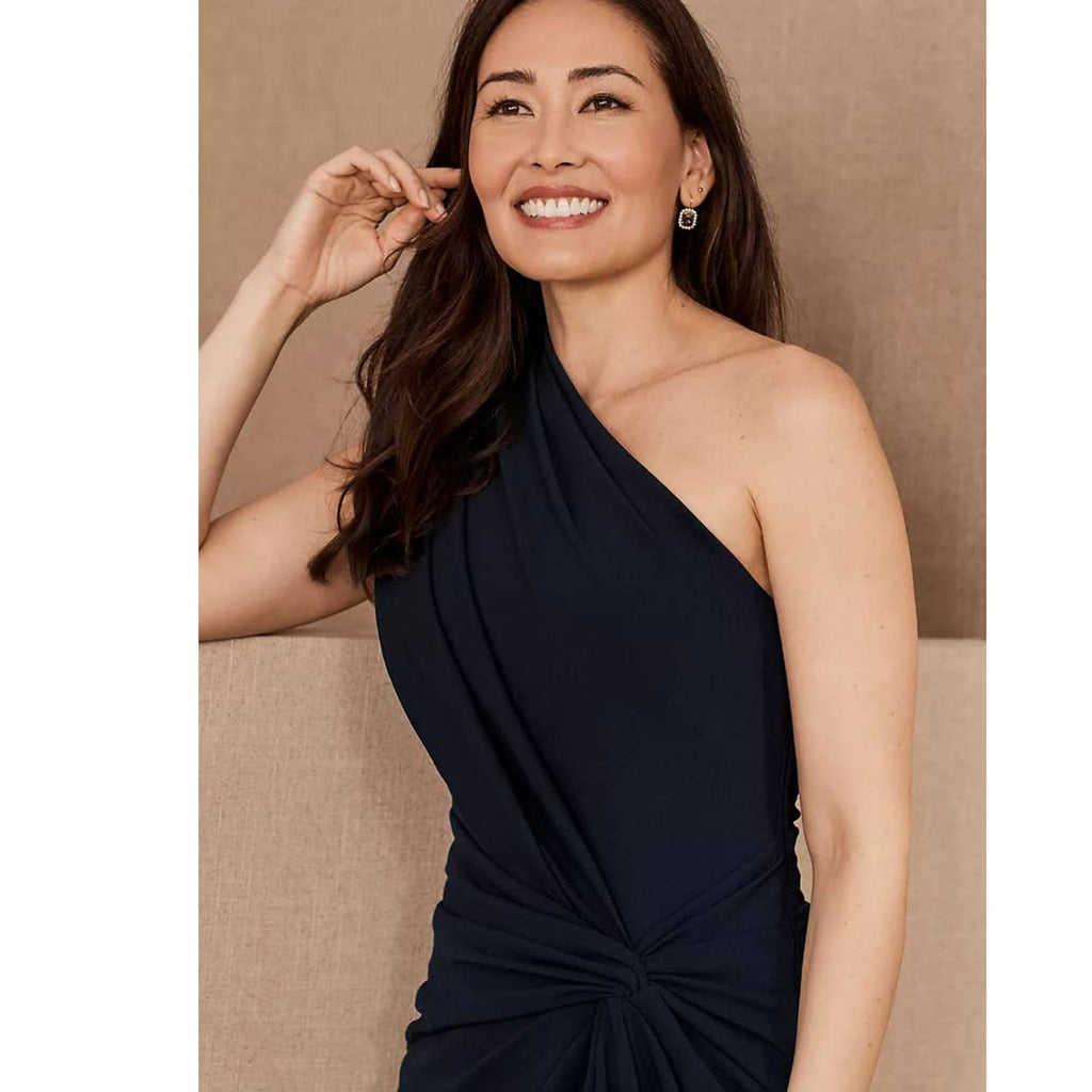 New Anthropologie BHLDN Tadashi Shoji Quinn Dress $408 LARGE Navy Crepe Formal