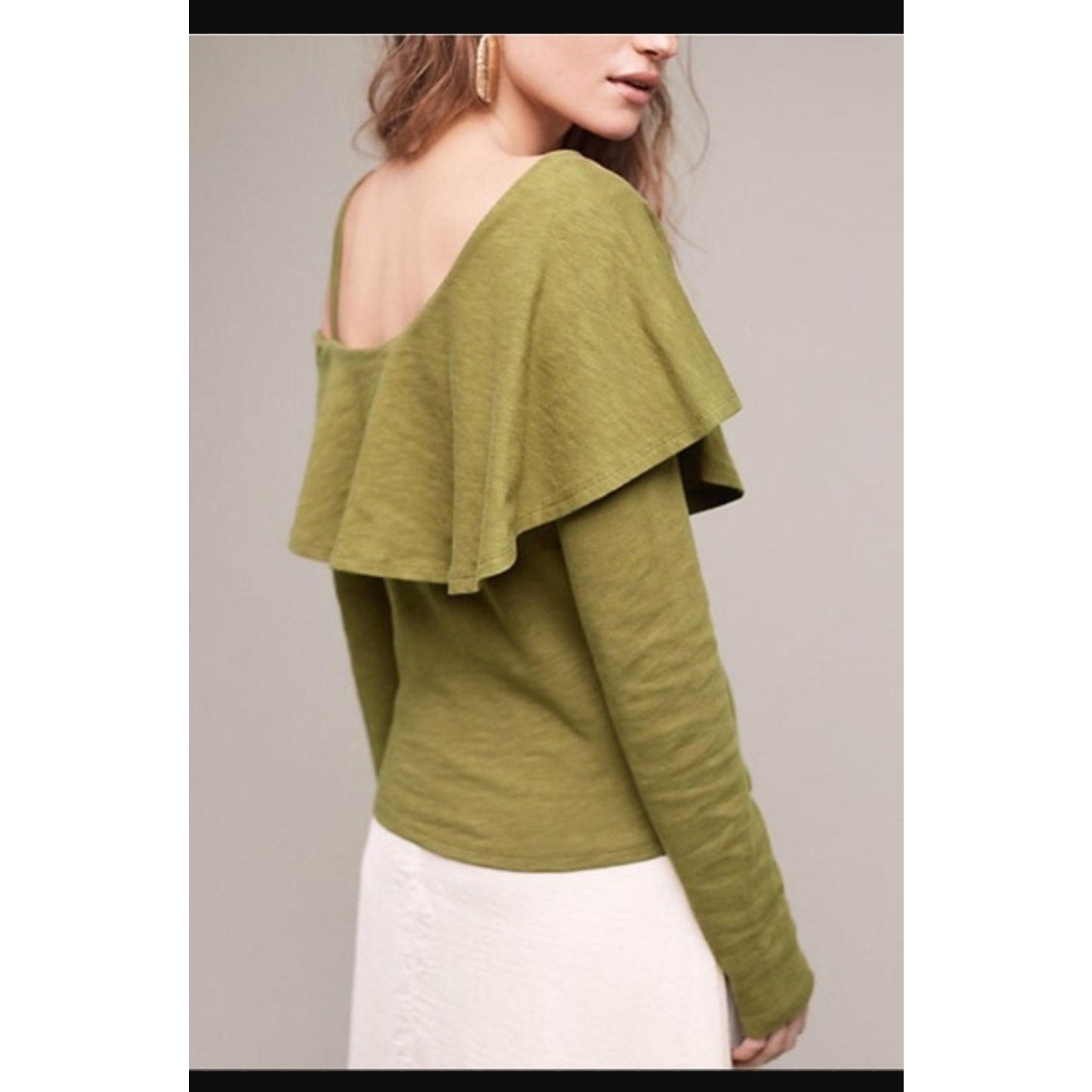 NEW Anthropologie Asymmetrical Long Sleeve Top by 9-H15 Size Large Holly Green