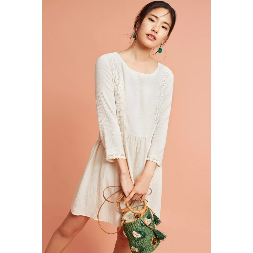 New Anthropologie Edira Lace Tunic Mini Dress $138 Small Ivory White