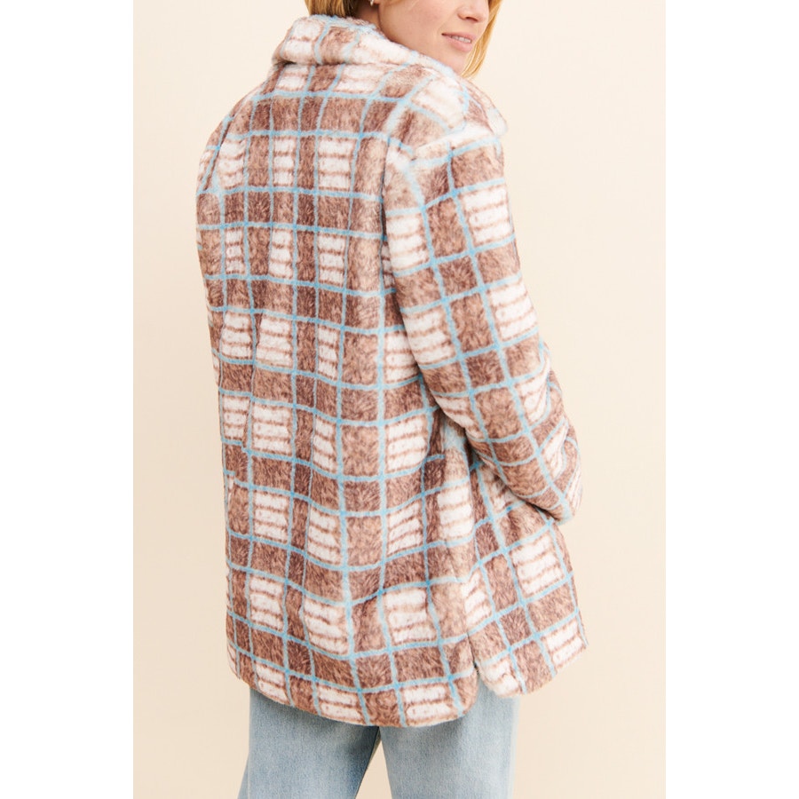 Free People Hutch Plaid Faux Fur Shirt Jacket
