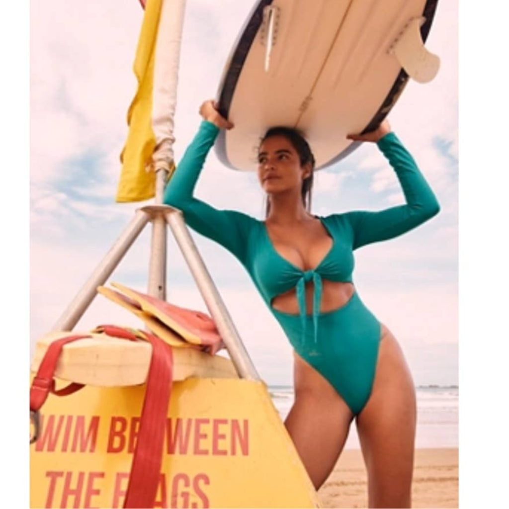 New Free People Stone Fox Ulu Surf One-Piece $220 MEDIUM Verdigris BLUE/GREEN