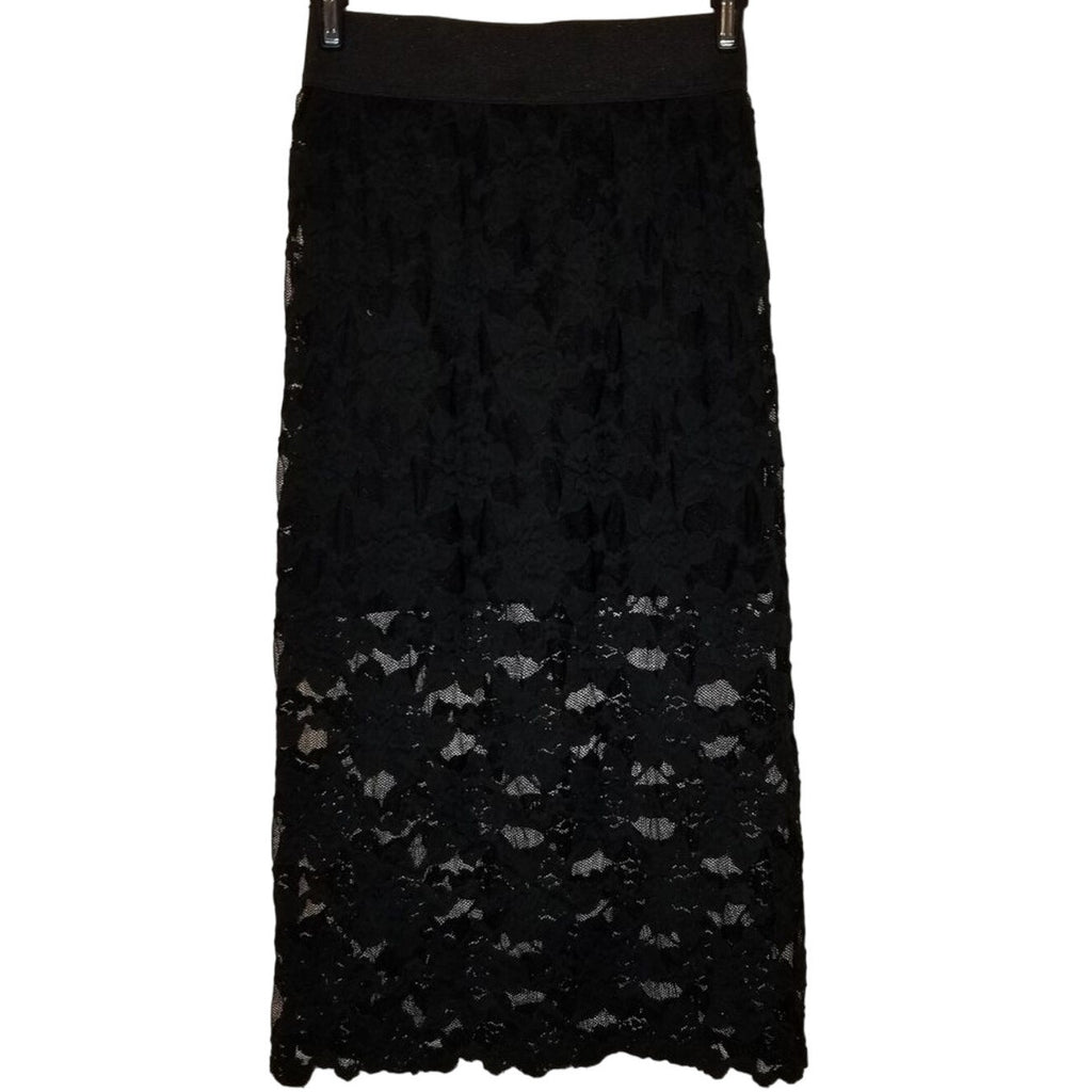 New Free People Lace Pencil Skirt Black $78 X-Small Midi Elastic Waist Lined