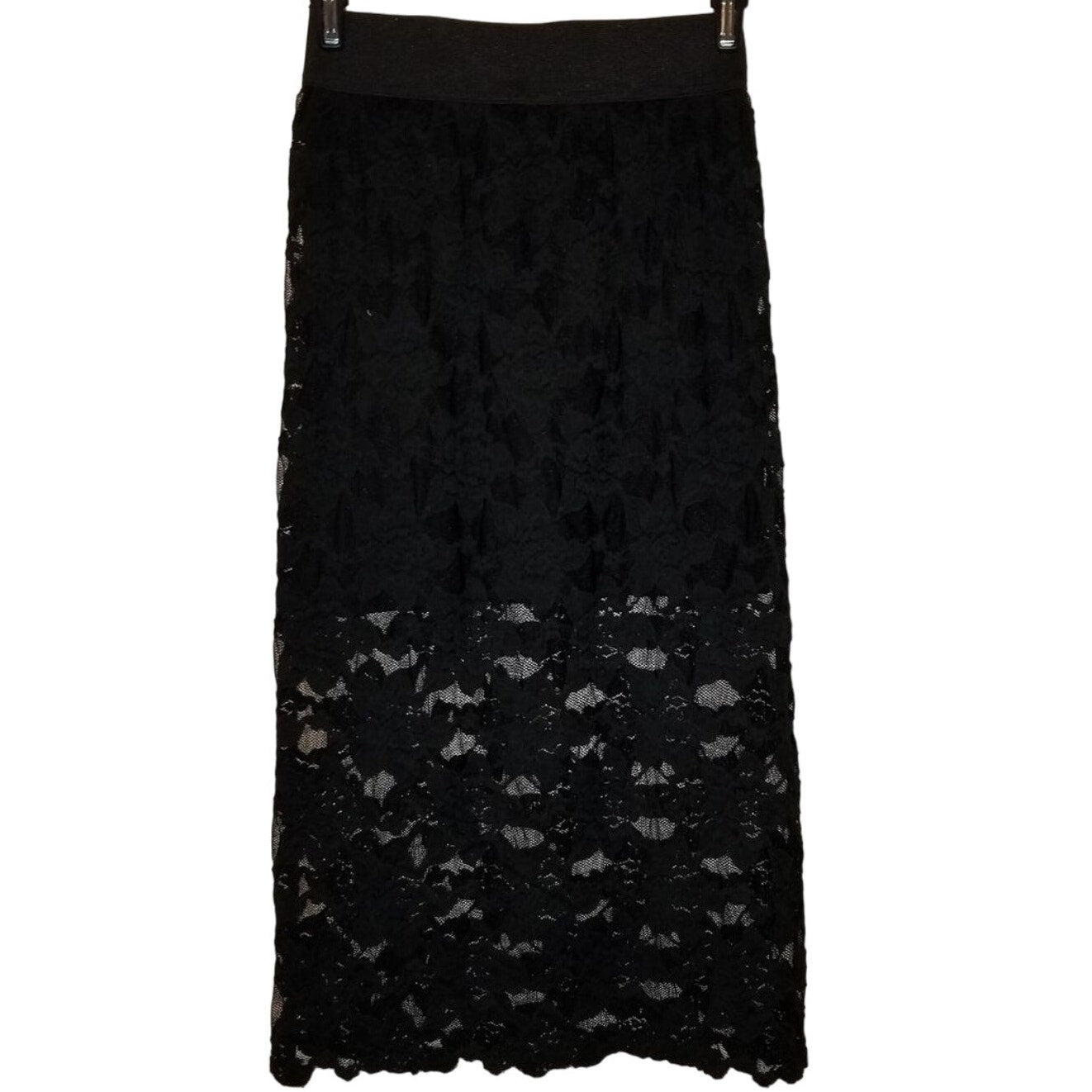 New Free People Lace Pencil Skirt Black $78 X-Small Midi Elastic Waist Lined