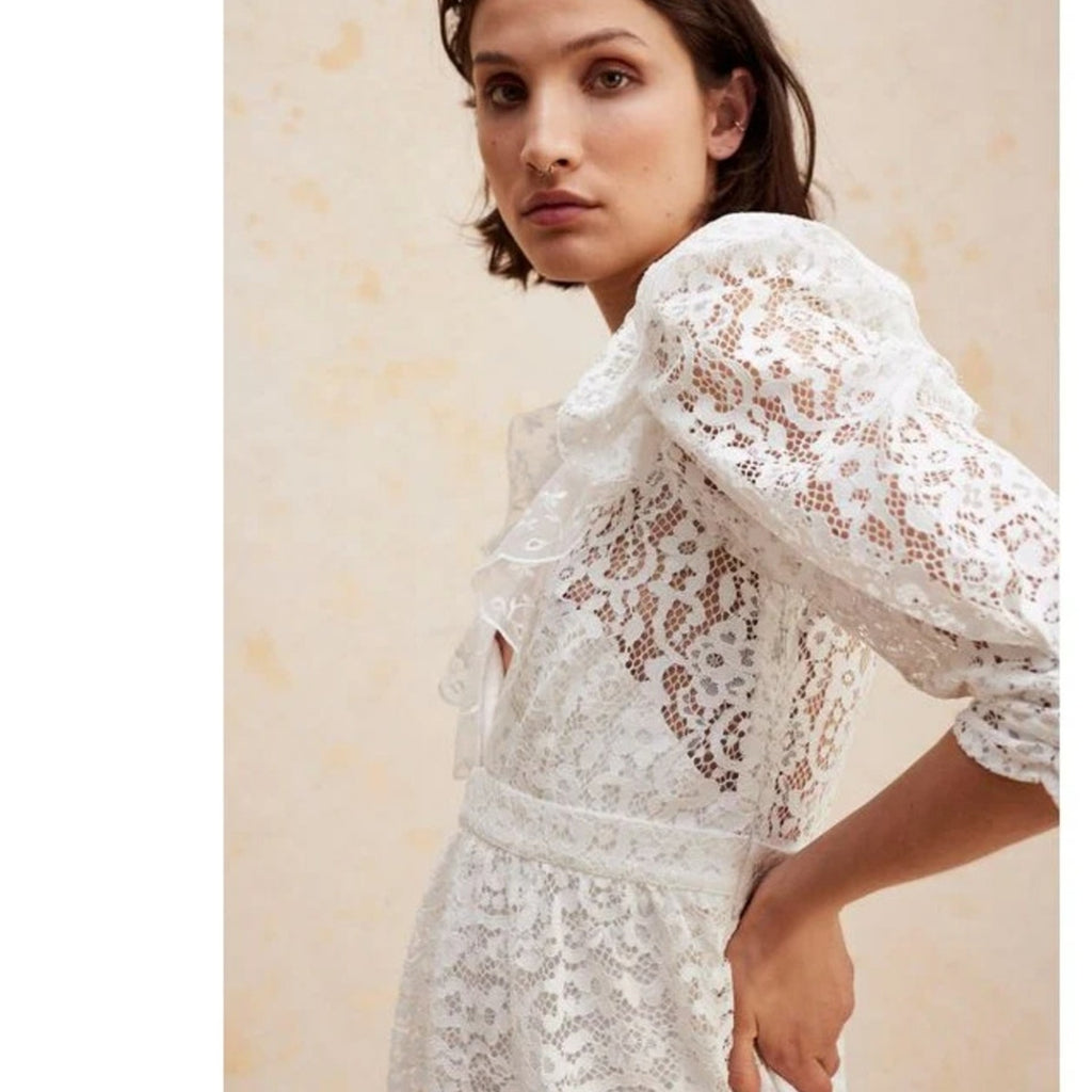 New Free People x For Love & Lemons Santo Lace Deep-V Romper $268 SMALL White