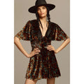 New By Anthropologie Short-Sleeve Velvet Mini Dress  $188 Medium Brown