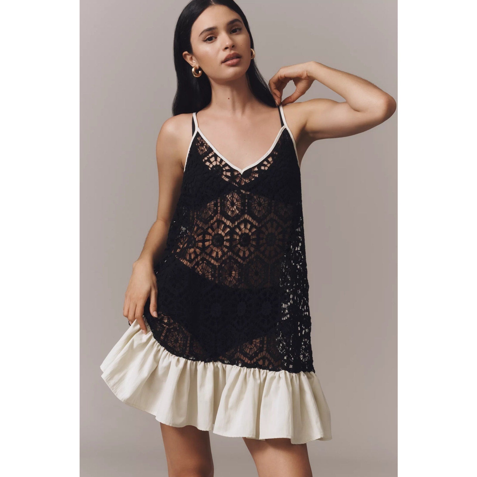 Anthropologie Celandine Crochet Ruffle Tunic Dress Breezy Coverup M/L Anthropologie