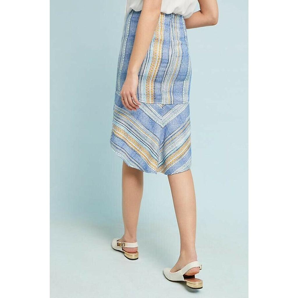 New Anthropologie Samantha Dru Flounced Striped Tweed Mini Skirt $148 Sz 4 Blue