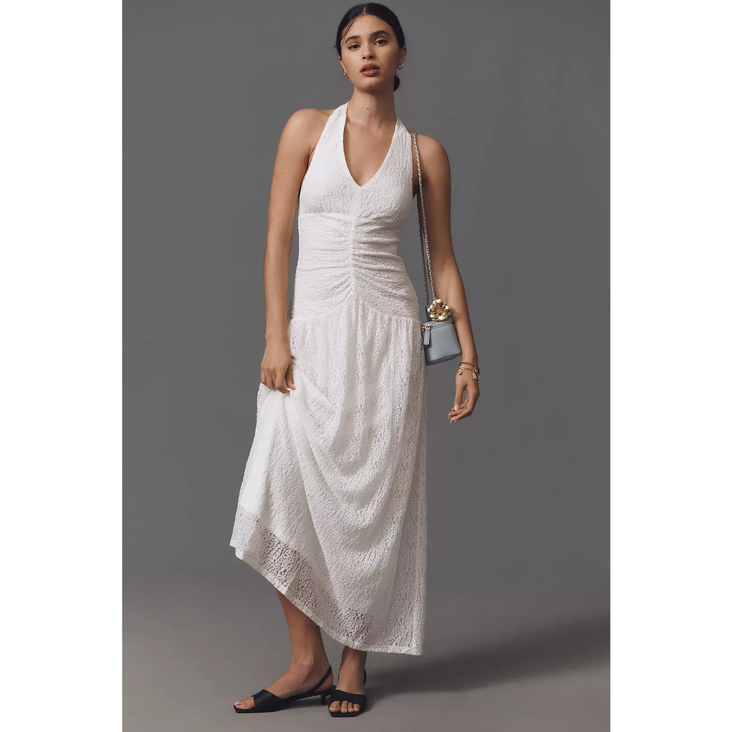 Anthropologie Flat White Plunge Slim Maxi Dress PLUS 1X White Anthropologie