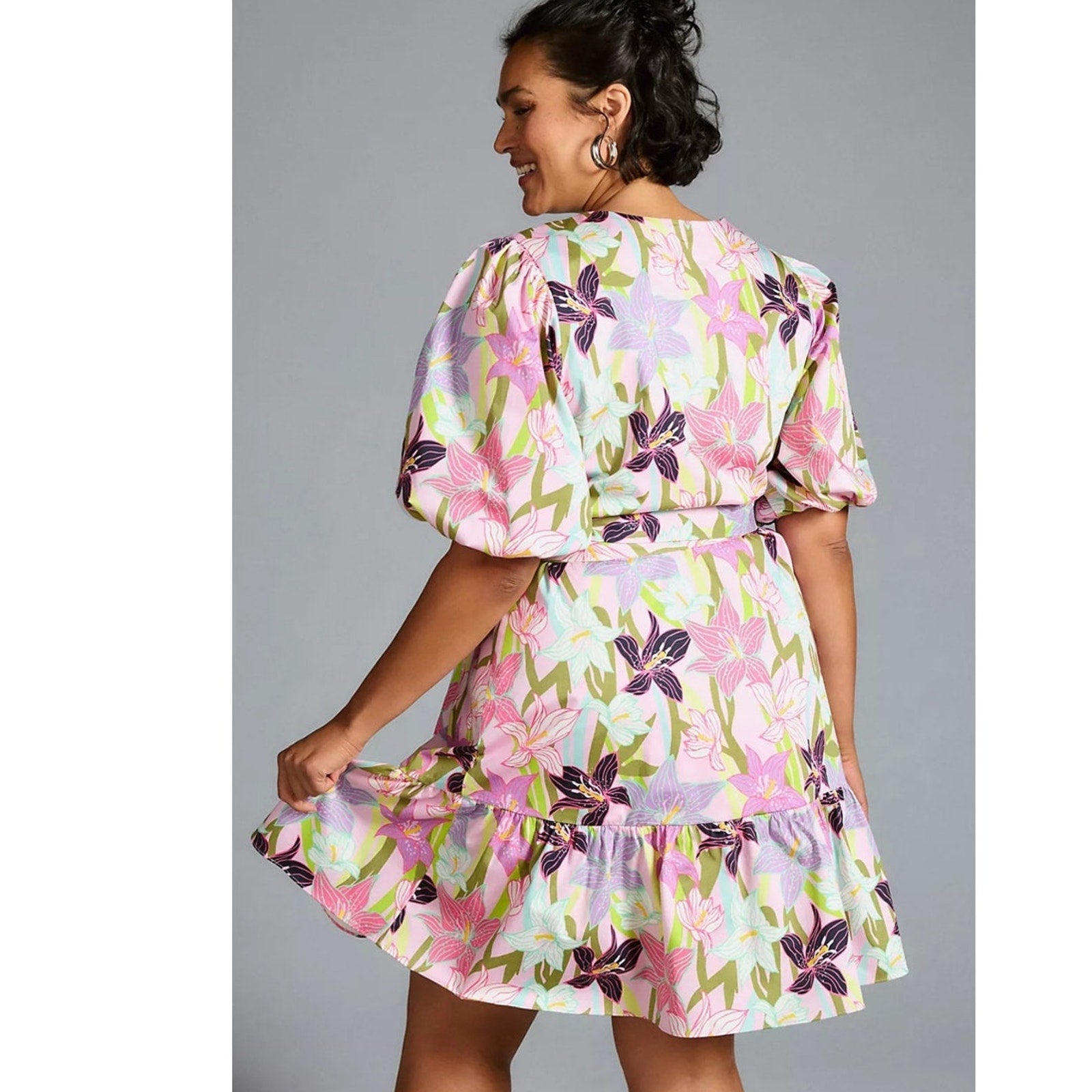 Anthropologie Hutch Puff-Sleeve Wrap Dress $178 X-SMALL PETITE Pink Floral