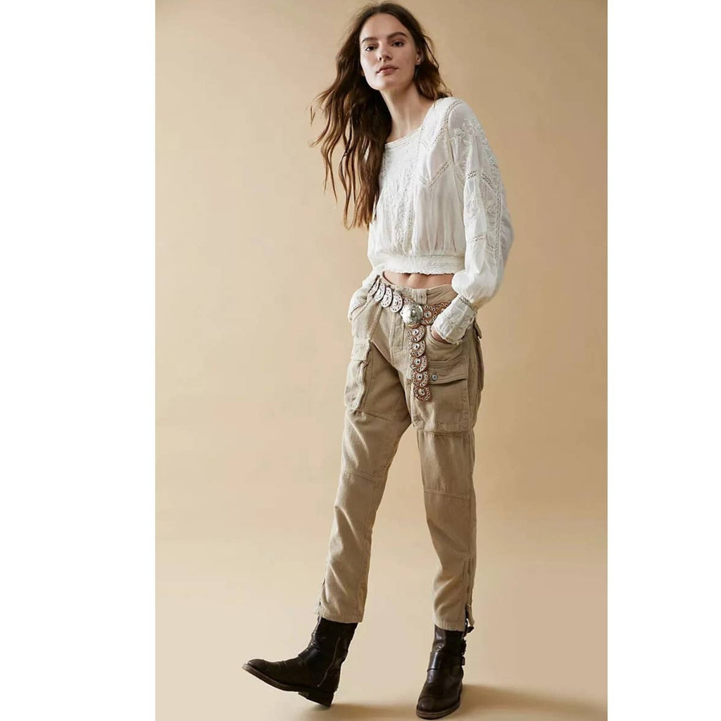 New Free People WTF London Calling Slouchy Cord Pants $198 SIZE 30 Tapioca