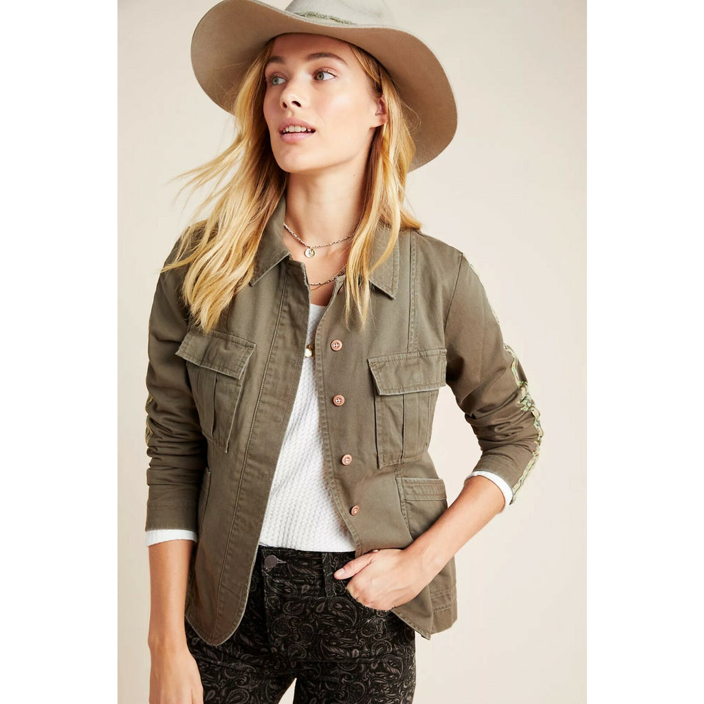 NEW Anthropologie Stitch's Olivette Camo-Striped Utility Jacket $150 Sz Small