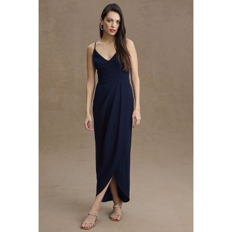 New Anthropologie BHLDN Lyra V-Neck Faux-Wrap Stretch Crepe Midi Dress $198 Sz 8