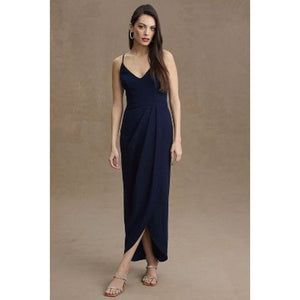 New Anthropologie BHLDN Lyra V-Neck Faux-Wrap Stretch Crepe Midi Dress $198 Sz 8