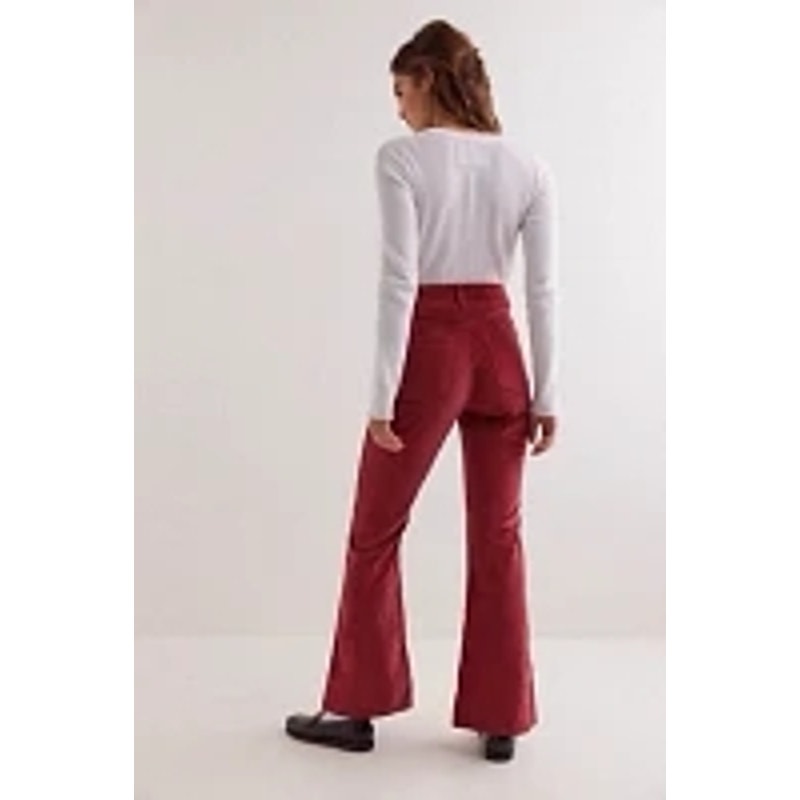 New FREE PEOPLE CRVY Karma Cord Flare Jeans WTF $128 XXL Red Dahlia
