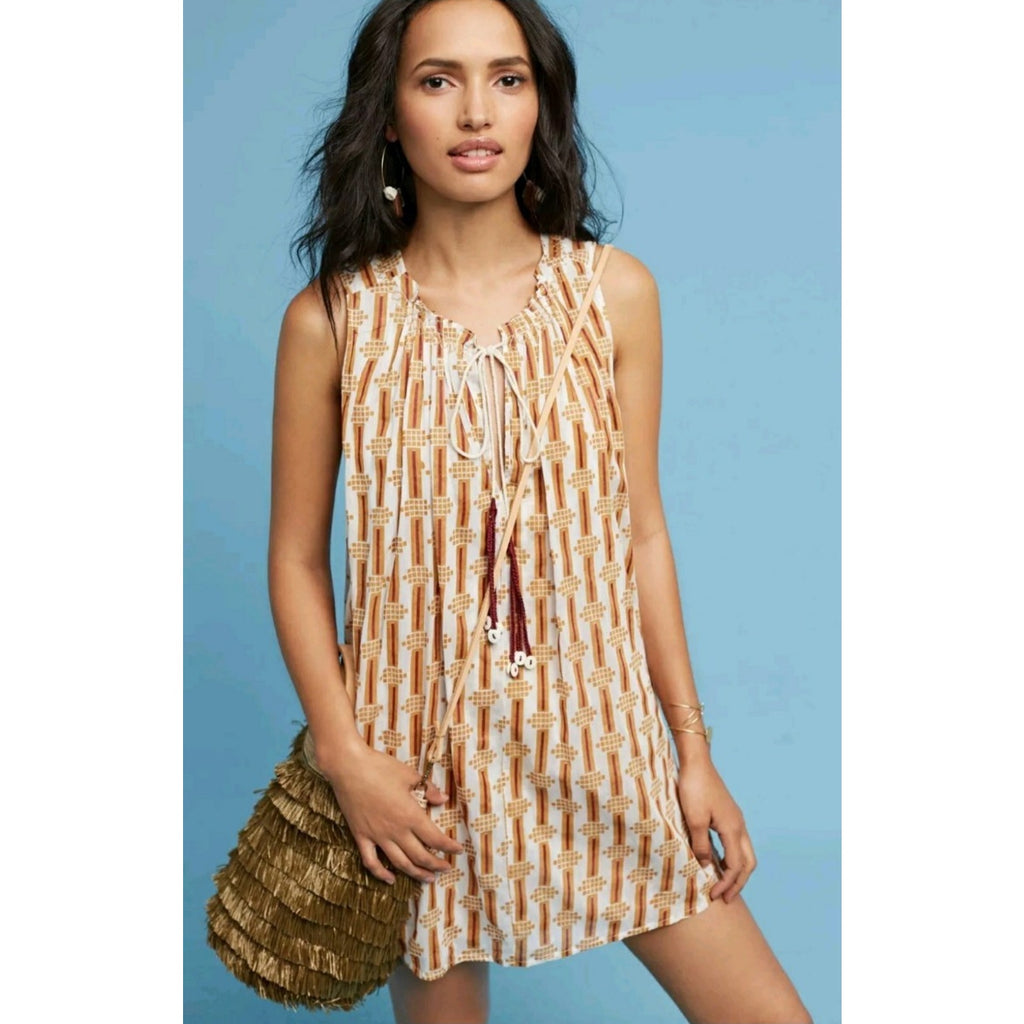 Anthropologie Shrita Tunic Dress by Kopal MAIZE/BROWN Retail $148 XS
