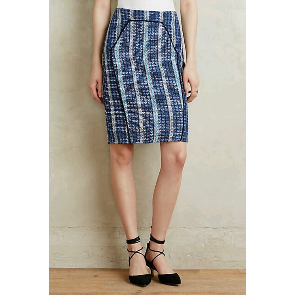 NEW Anthropologie x Eva Franco Embarcadero Pencil Skirt $148.00 Sz 6 Blue Stripe
