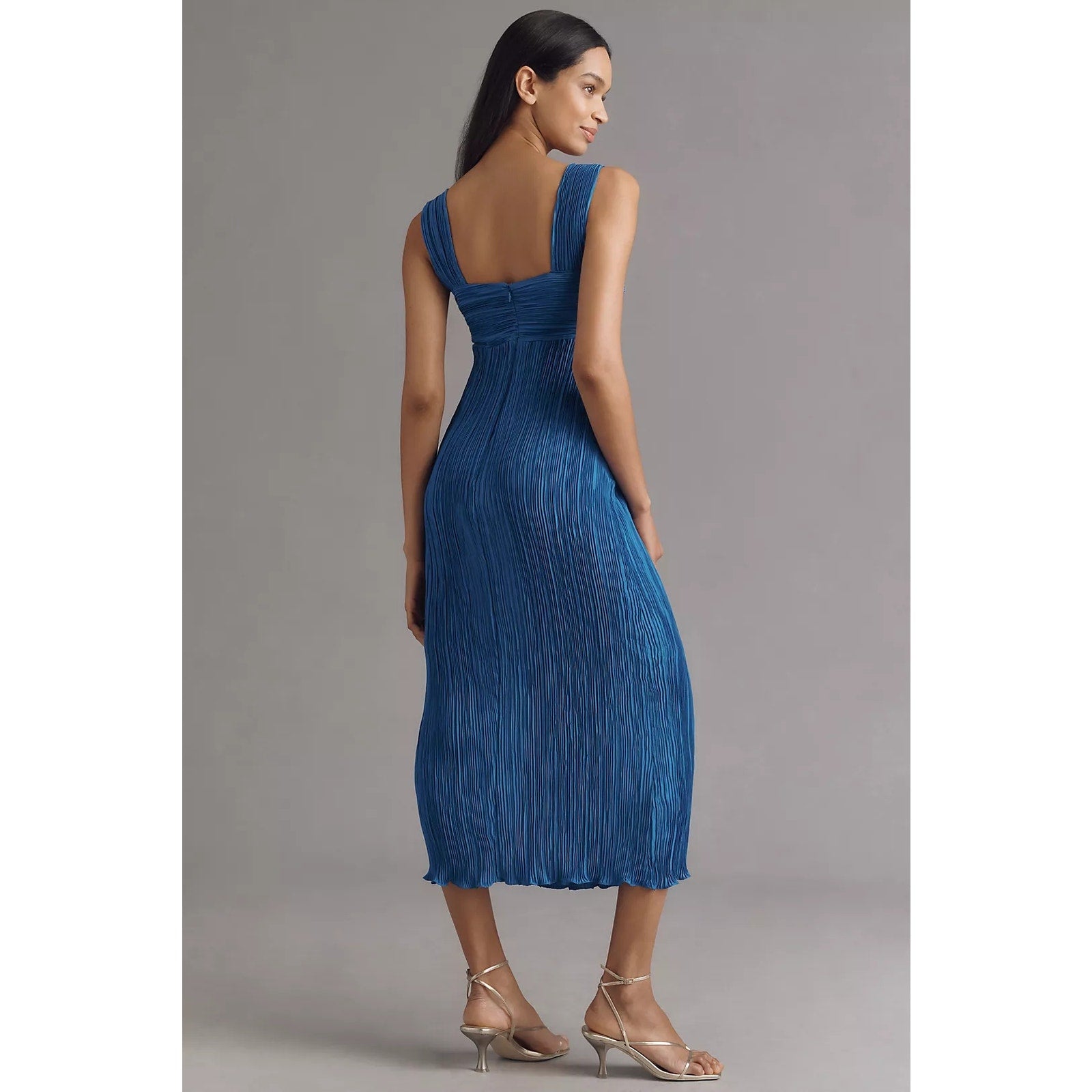 Anthropologie Pleated Satin Sweetheart Midi Dress X-LARGE Blue Anthropologie