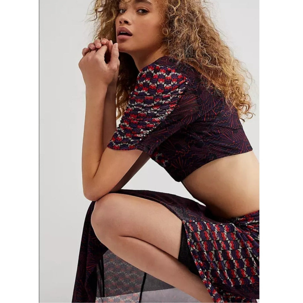 New FREE PEOPLE Anna Sui Sunburst And Tulips Set  $689 MEDIUM Red Motif RUNWAY