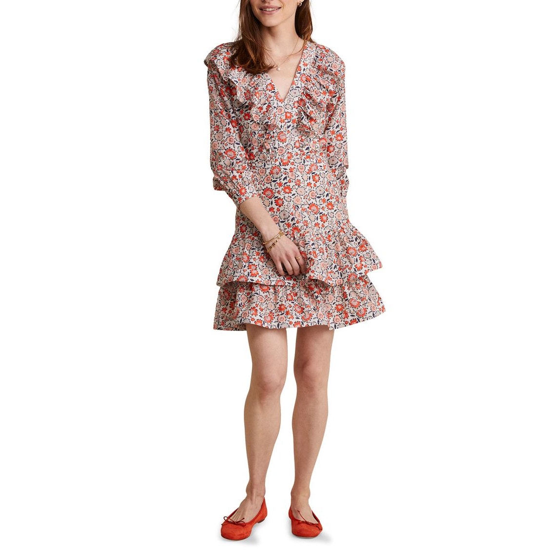New VIineyard Vines Ivy Ruffle Mini Dress $328 SIZE 2 Multi Stone Floral