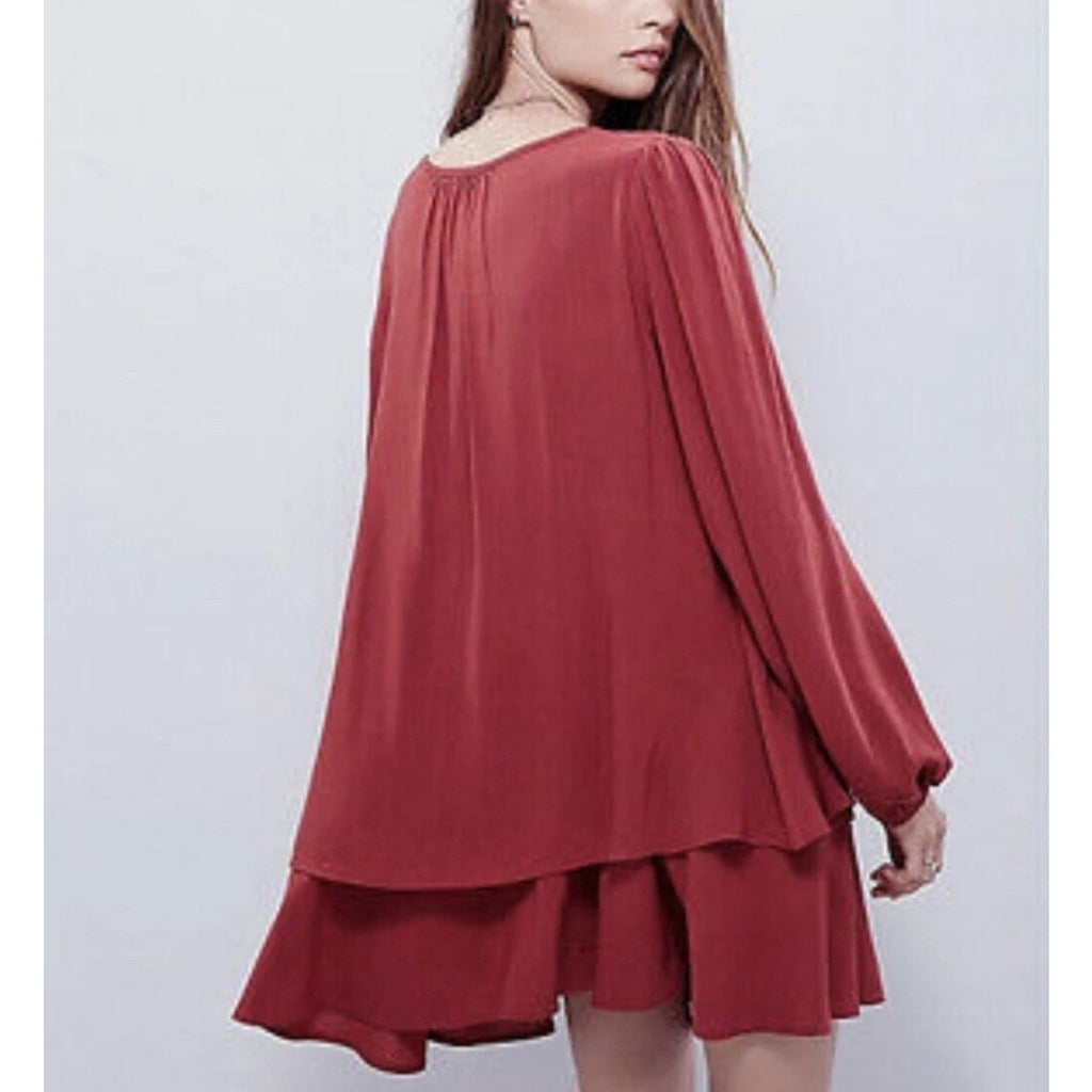 New Free People Made In Philadelphia Beck Long Sleeve Mini Dress $128 Medium Red