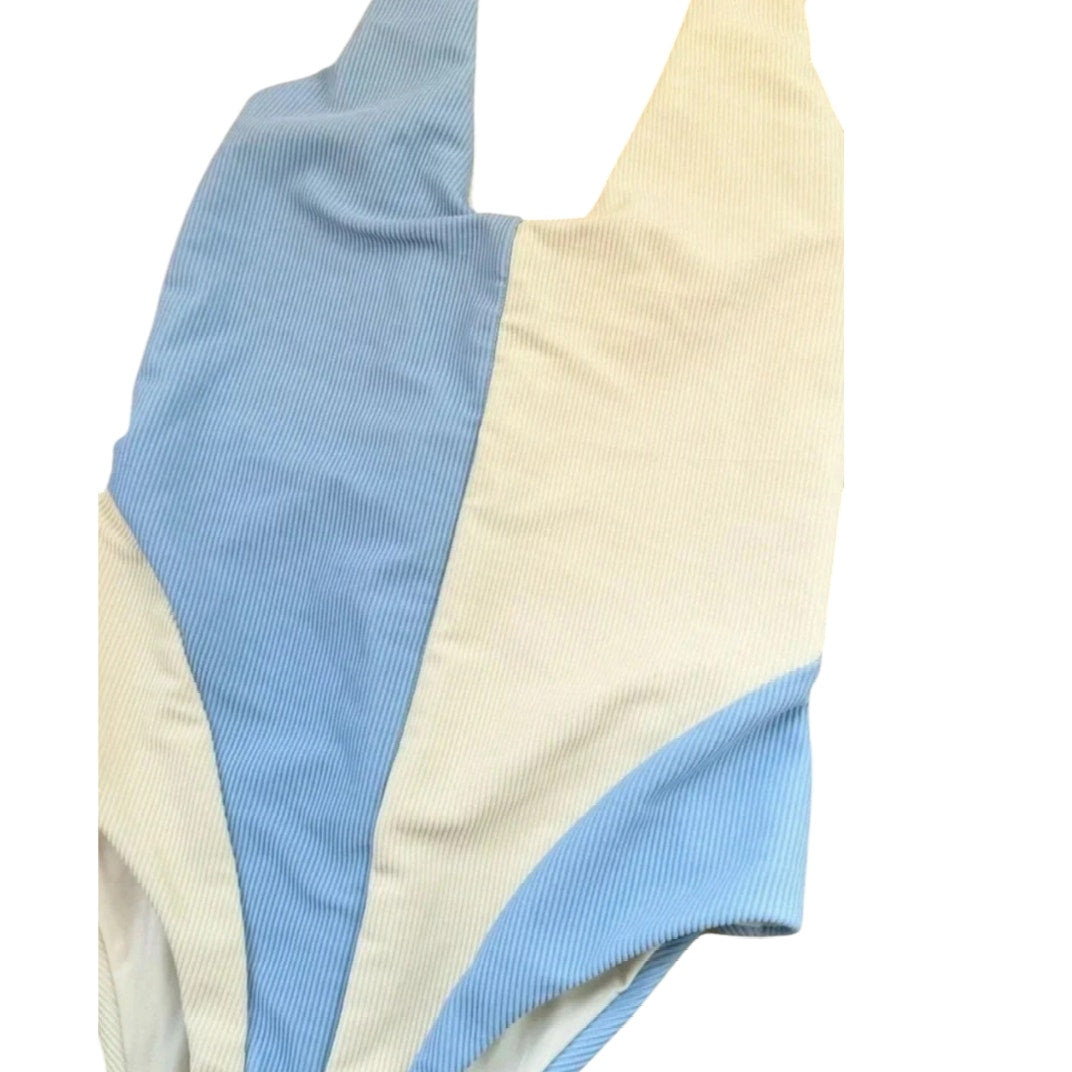 New FREE PEOPLE Beach Riot Bree Ribbed One-Piece $168 X-SMALL Blue/Ivory