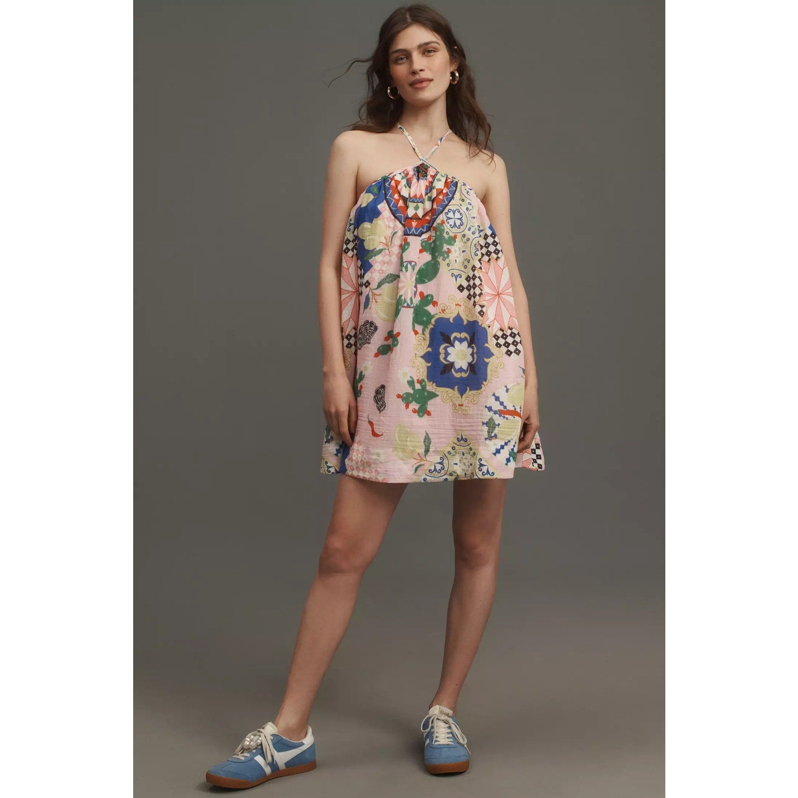 Anthropologie Maeve Printed Halter Swing Mini Dress X-SMALL Pink Anthropologie