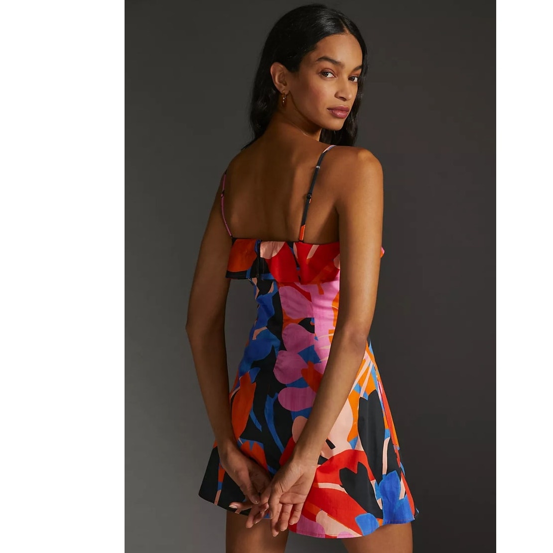 New Anthropologie Corey Lynn Calter Ruffled Printed Mini Dress $220 MEDIUM Pink