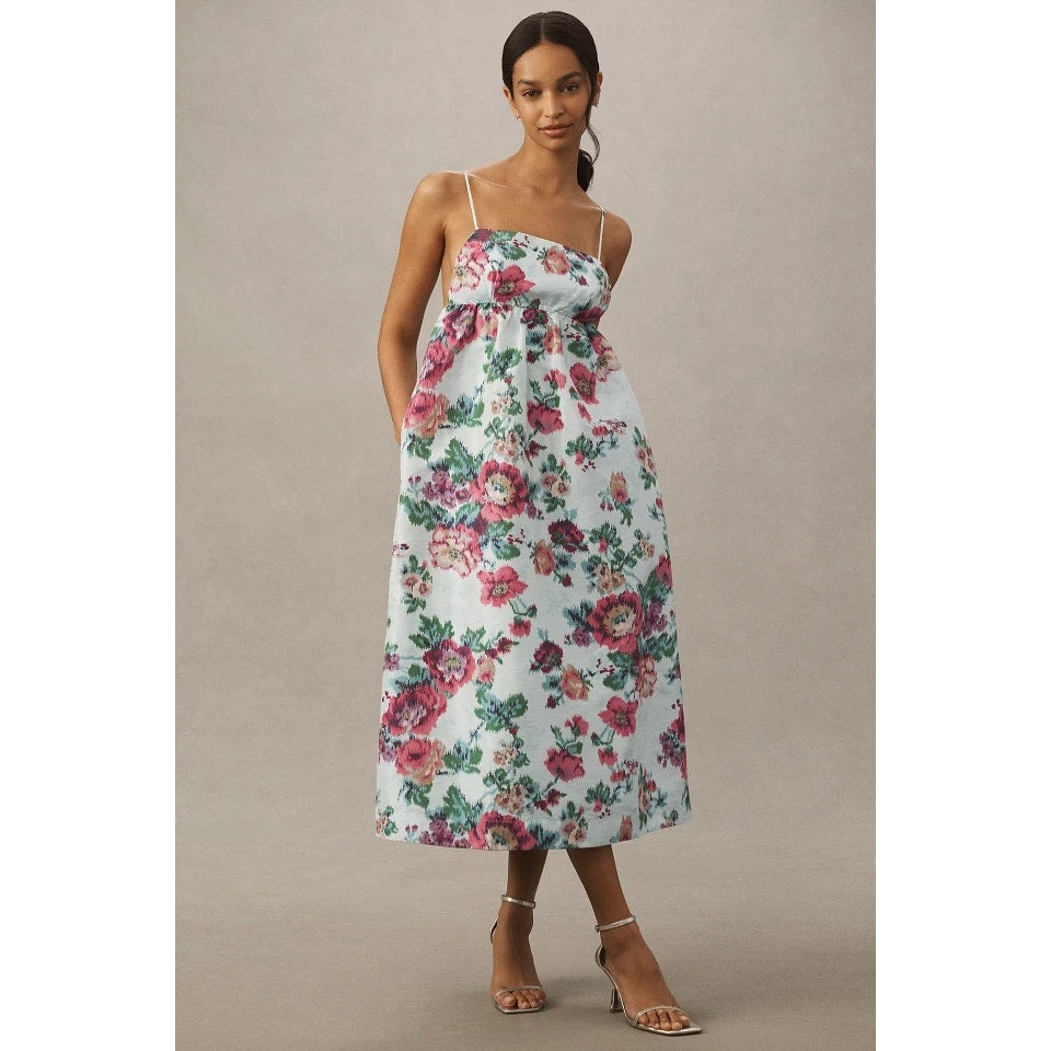 New ANTHROPOLOGIE BHLDN Sophia Apron-Top Jacquard Midi Dress $248 LARGE Teal