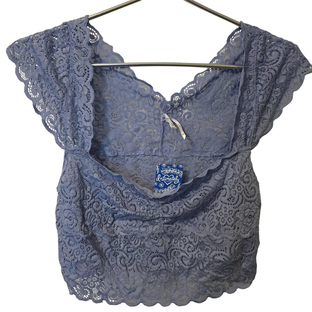 New Free People Intimately Chase Me Lace Brami Feather $48 Blue Sz Small Floral