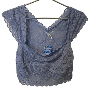 New Free People Intimately Chase Me Lace Brami Feather $48 Blue Sz Small Floral