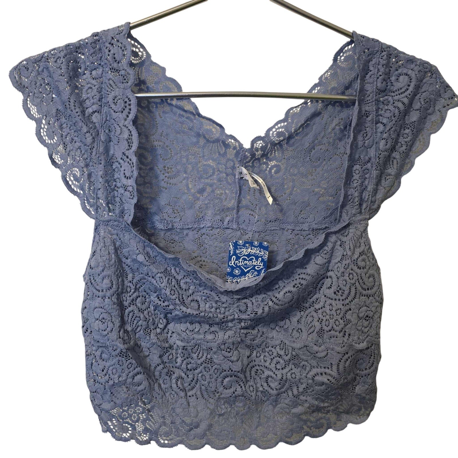 New Free People Intimately Chase Me Lace Brami Feather $48 Blue Sz Small Floral