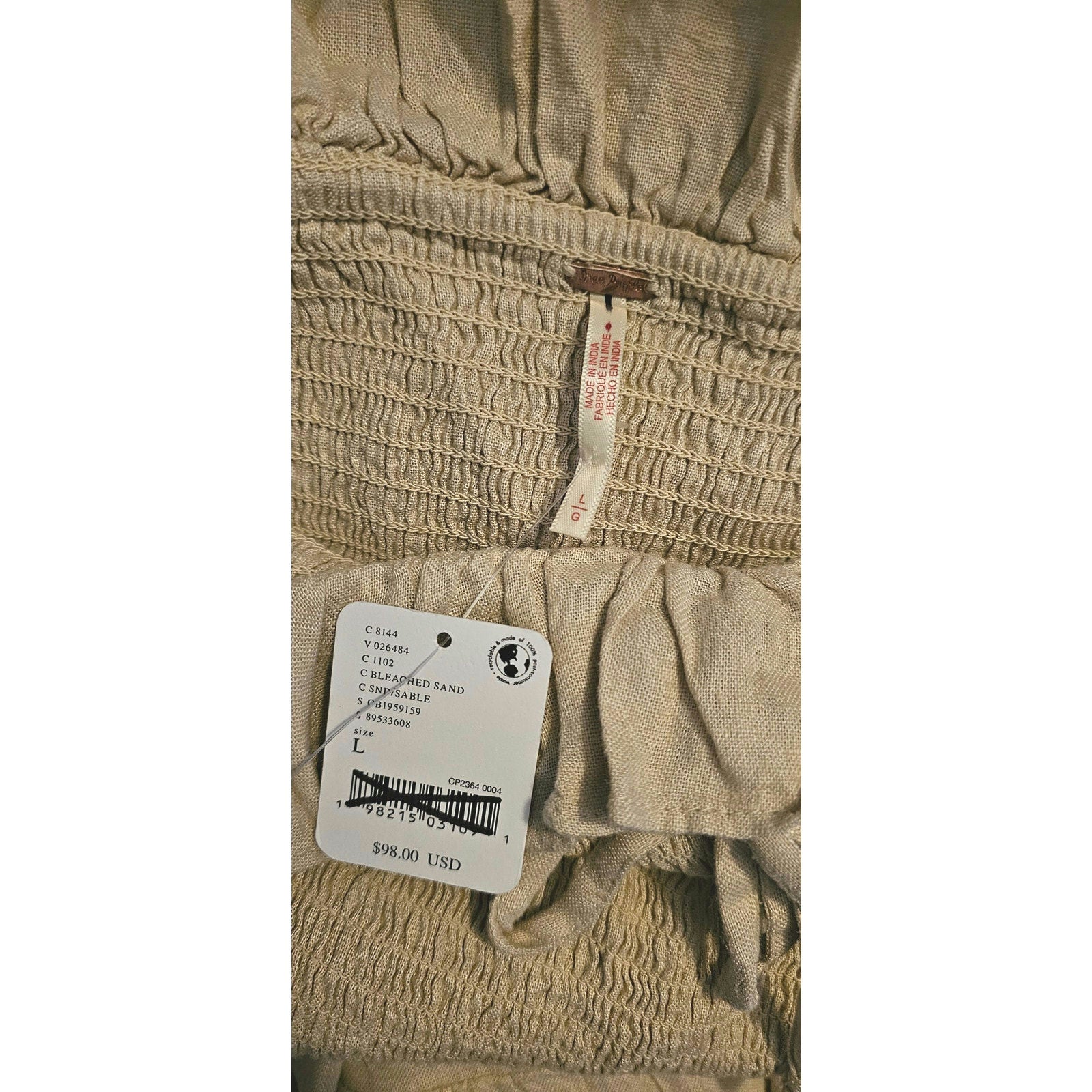 New FREE PEOPLE Lush Life Linen Strapless Midi Dress $98 LARGE Bleached Sand