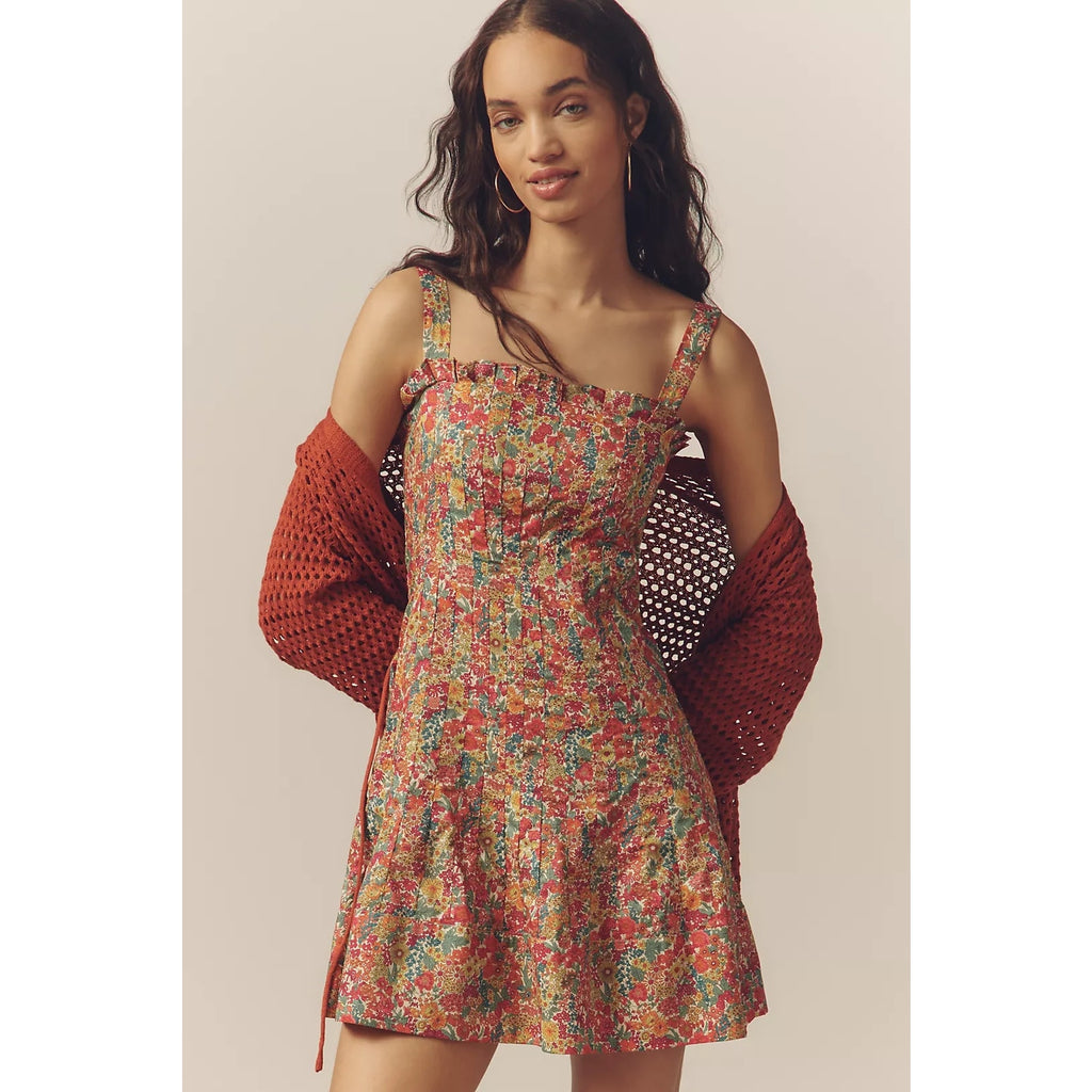 New Anthropologie Love The Label Cally Sleeveless Ruffle-Trim Mini Dress $375 M