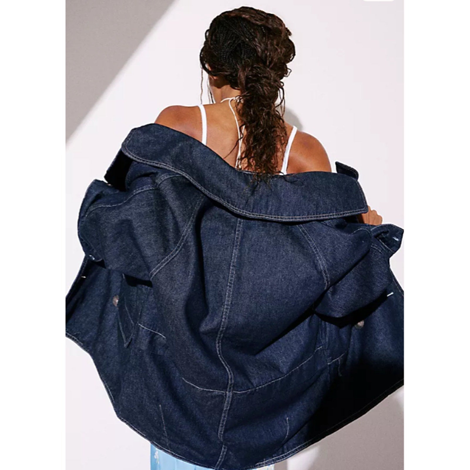 New FREE PEOPLE Denim Car Coat $148 SMALL Dark Blue Indigo