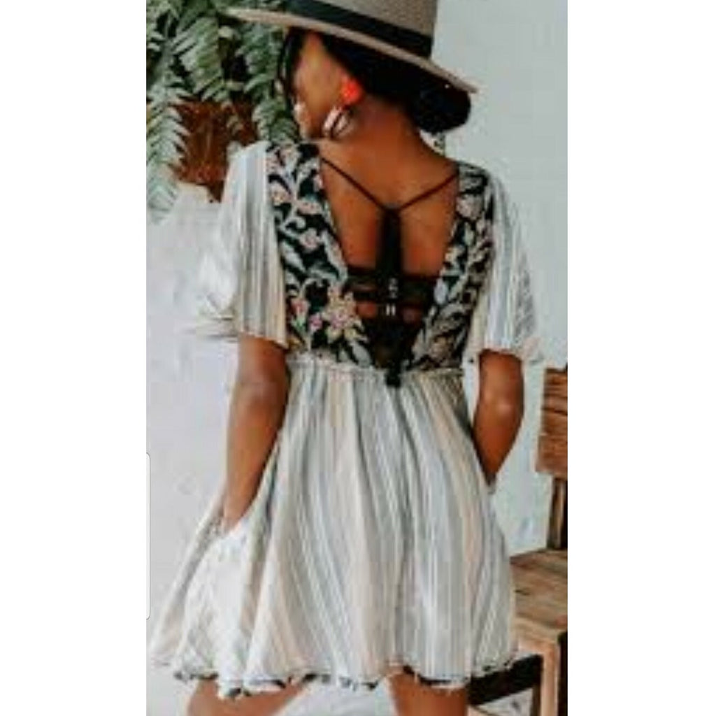 NEW Free People Under The Sun Floral Striped Tunic $128 Size Small Multicolor