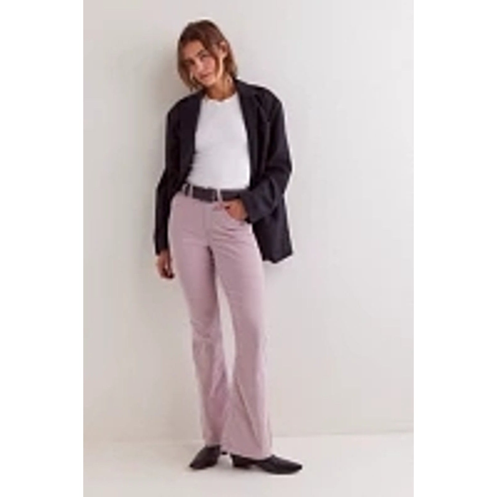 New FREE PEOPLE x CRVY Karma Cord Flare Jeans WTF $128 LARGE Lilac Smoke