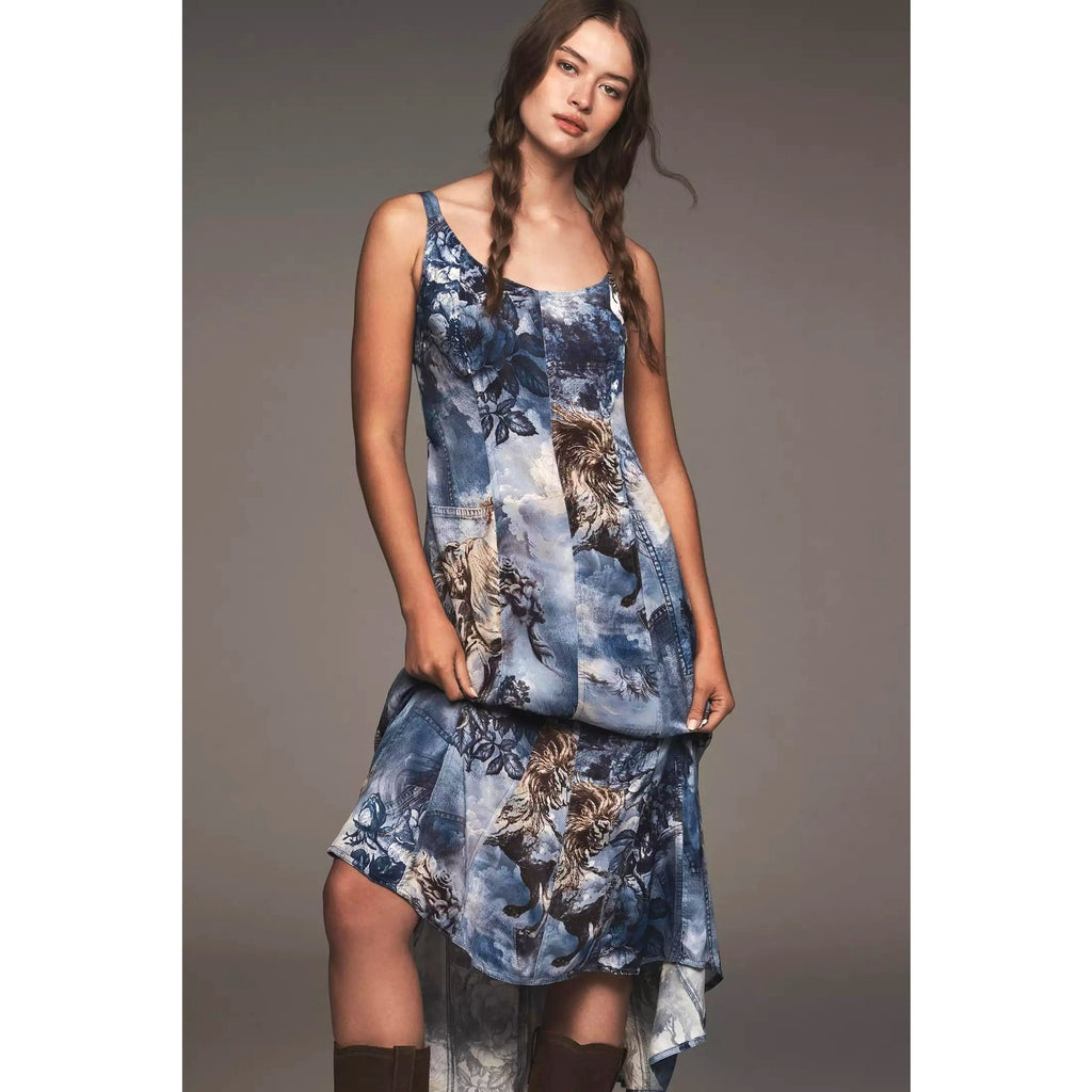 New Anthropologie Pilcro Sleeveless Scoop-Neck Midi Dress $178 XS Blue Purple Anthropologie