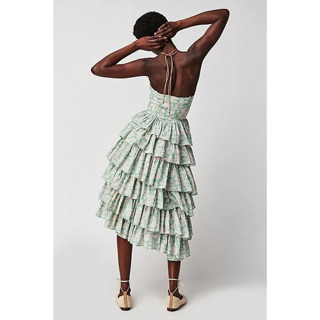 New Free People $375 Desert Queen Cleo Bustier Dress Size 0 Tiered Midi