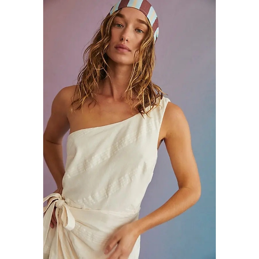 FREE PEOPLE At Leisure Midi Wrap Dress ONE SHOULDER SMALL Wet Plaster Free People